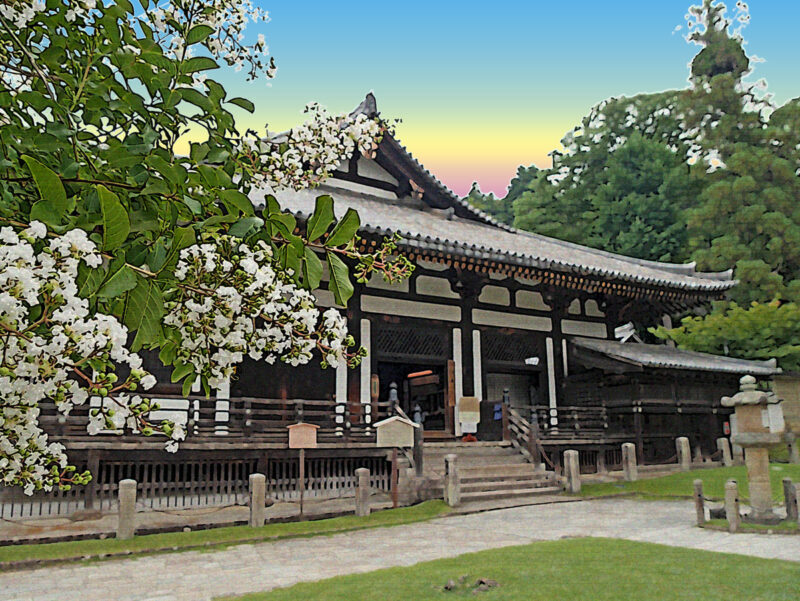 版画風　百日紅と三月堂